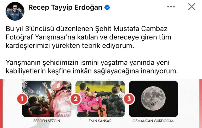 Erdoğan paylaştı: Büyükakın’ın o fotoğrafı birinci seçildi!