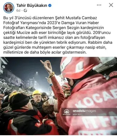 Tahir Büyükakın: Kelimelerde tarifi imkansız olan anı fotoğraflayan kardeşimizi tebrik ediyorum
