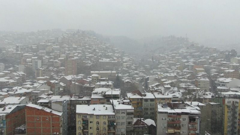 Beyaza bürünen Kocaeli havadan görüntülendi