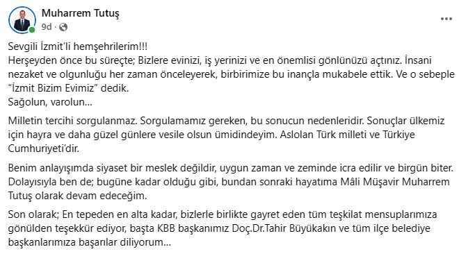 Muharrem Tutuş siyaseti bıraktı!