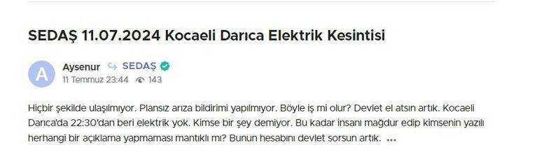 Darıca'da SEDAŞ'tan bıktı! Sabah akşam kesinti...