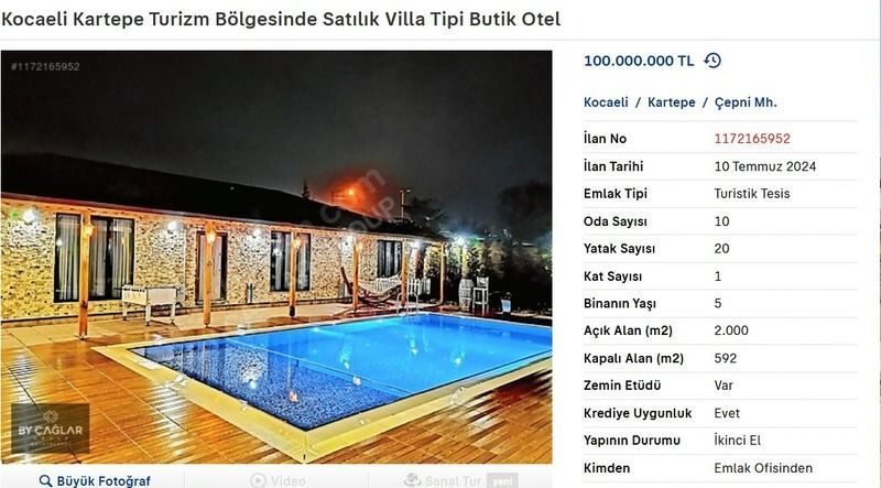 Kartepe'de 100 milyon TL'ye satılık butik otel!