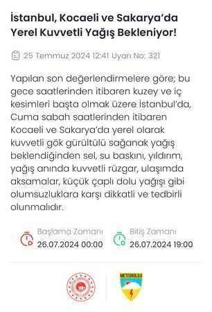 Kocaeli'ye uyarı yapıldı! Kuvvetli yağış geliyor