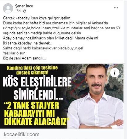 Şener İnce’den Talha Kös’e; Biz de seni adam sandık!