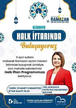 İzmit Belediyesi, bu akşam Alikahya’da halk iftarı düzenleyecek