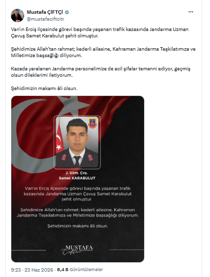 Van'daki trafik kazasında 1 askerimiz şehit düştü!