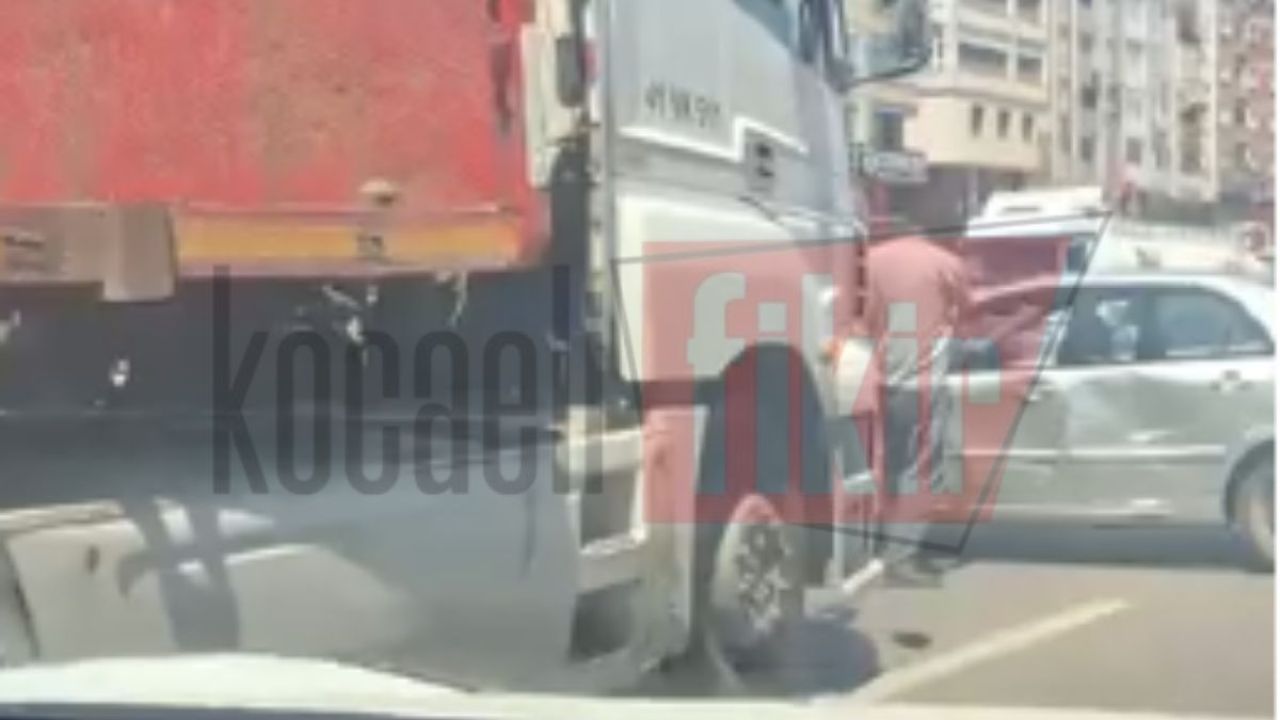 Derince geçişinde korkutan kaza! Otomobil tırın önüne savruldu