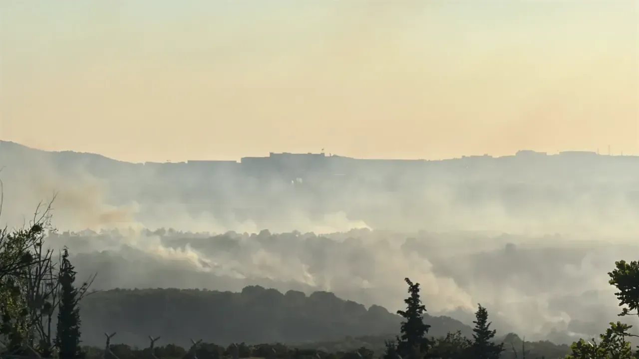Gebze'deki orman yangını havadan görüntülendi