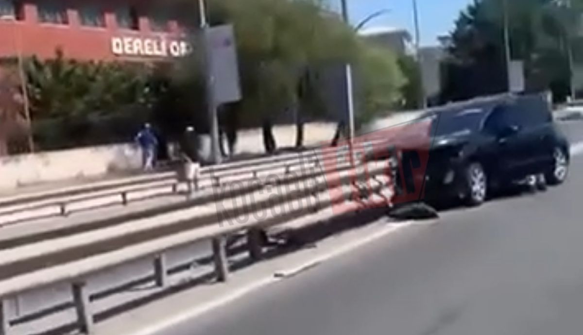 İzmit’te D-100’de korkutan kaza! Otomobil bariyerlere çarptı