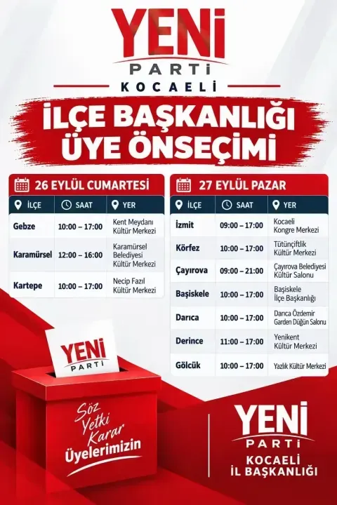 YENİ Parti’de ilçe ilçe seçim takvimi açıklandı