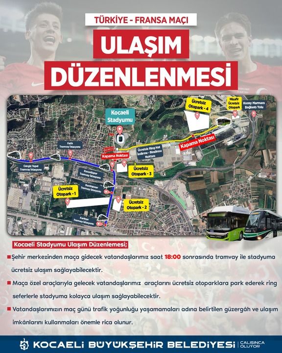 Kocaeli’de milli maç günü ulaşım ücretsiz!