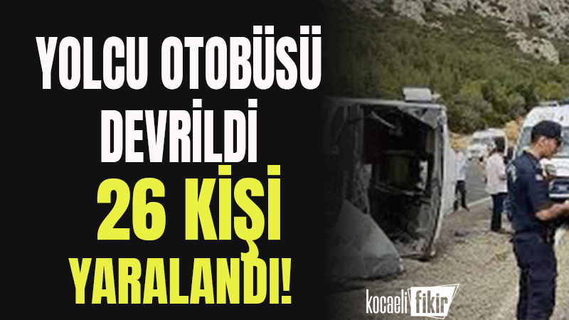 Denizli'nin Pamukkale ilçesinde yolcu otobüsü devrildi. Kazada 1'i ağır 26