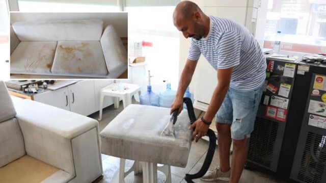 İzmitli Aliş Özhan, tatil amacıyla geldiği Ege’de koltuk temizleme işine