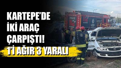 Kocaeli'nin Kartepe ilçesinde iki otomobilin çarpıştığı kazada 1'i ağır 3