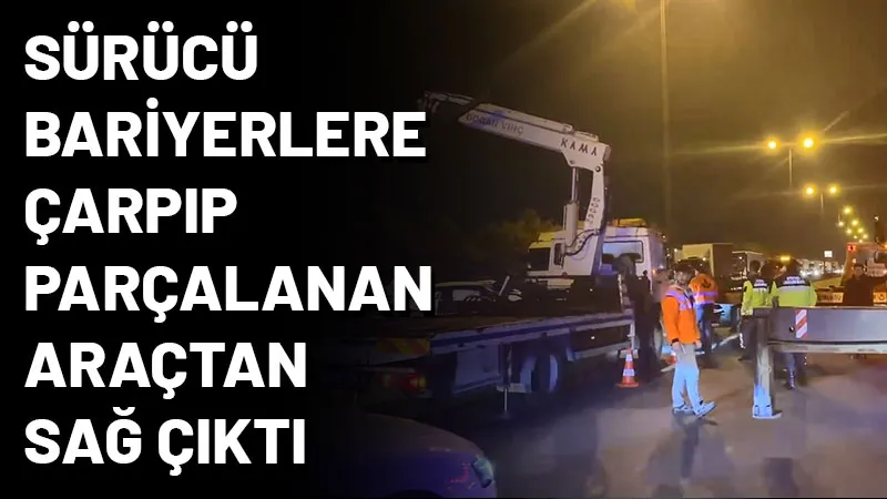 TEM Otoyolu İzmit geçişinde bir otomobil bariyerleri parçalayarak refüje girdi.