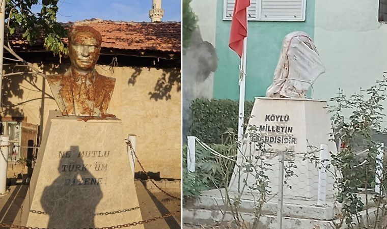 İzmir’in Kiraz ilçesinde, iki mahalle meydanında bulunan Atatürk büstüne saldırı