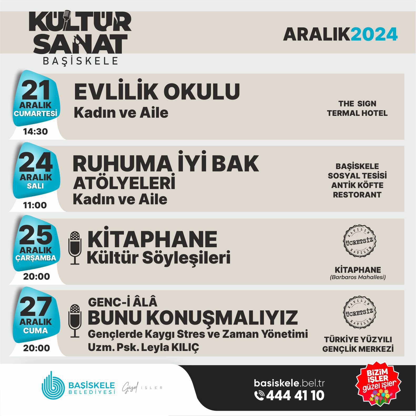 Başiskele Belediyesi, “Başiskele Kültür-Sanat” programlarında kapsamında Aralık ayında da Başiskeleliler