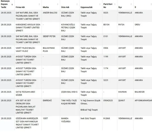 Lahmacun, yoğurt, börek hileli gıdalar listesinde
