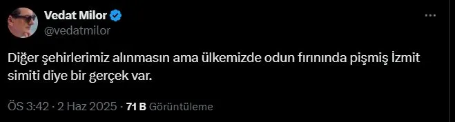 Vedat Milor'dan İzmit simidi paylaşımı!