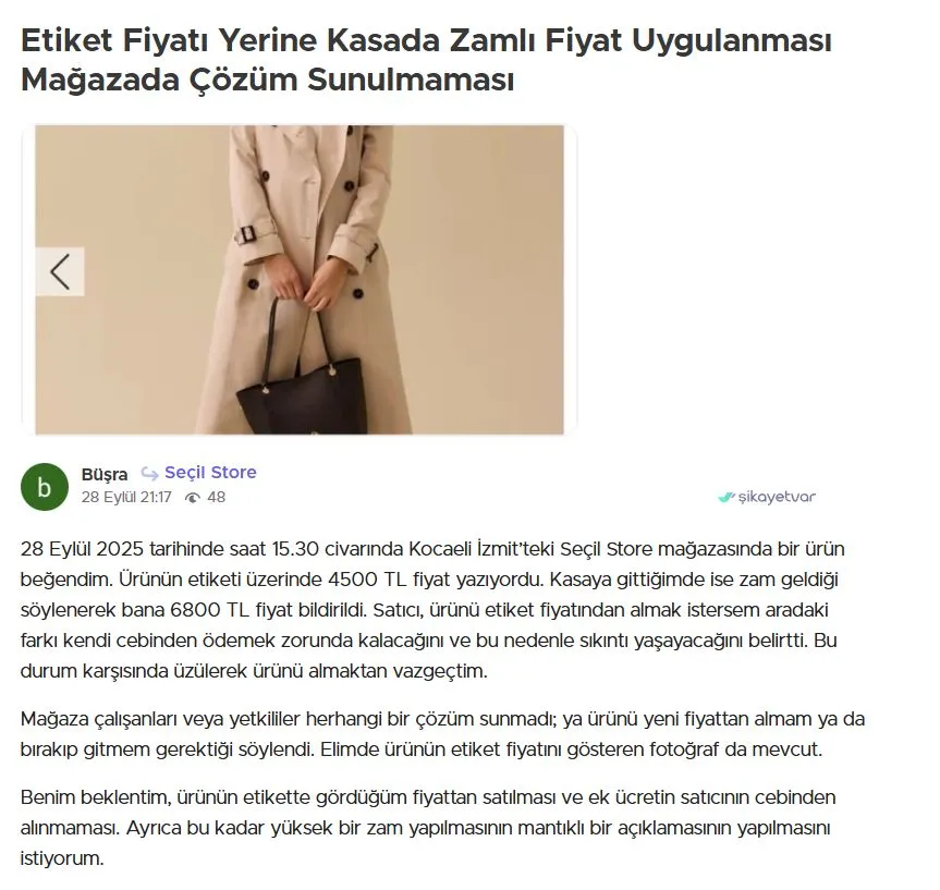 İzmit'te mağazada skandal fiyat: Etikette 4 bin 500 TL, kasada 6 bin 800 TL!