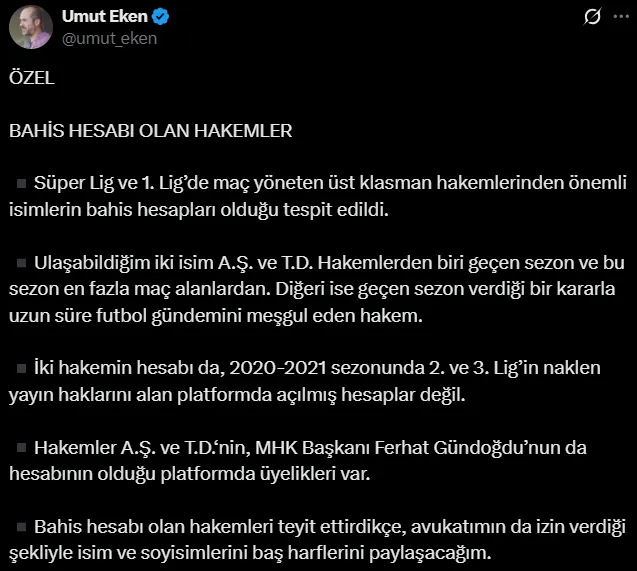 Bomba iddia: Bahis oynayan iki hakemin ismi belli oldu