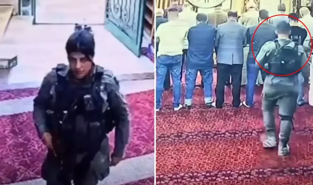 Kudüs'teki El-Hicre Camii'ne giren İsrail polisi, postallarla içeri girip namaz